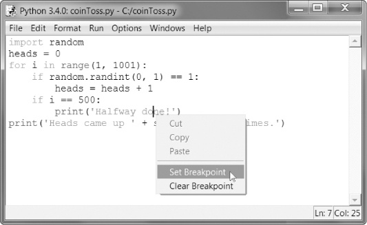 Setting a breakpoint