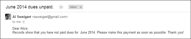 An automatically sent email from sendDuesReminders.py