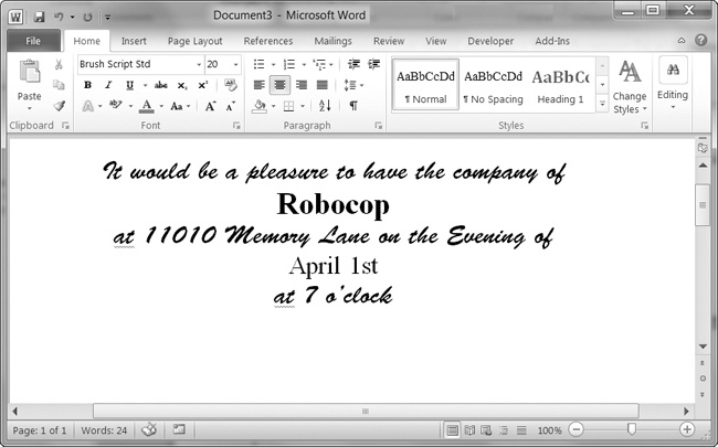 The Word document generated by your custom invite script