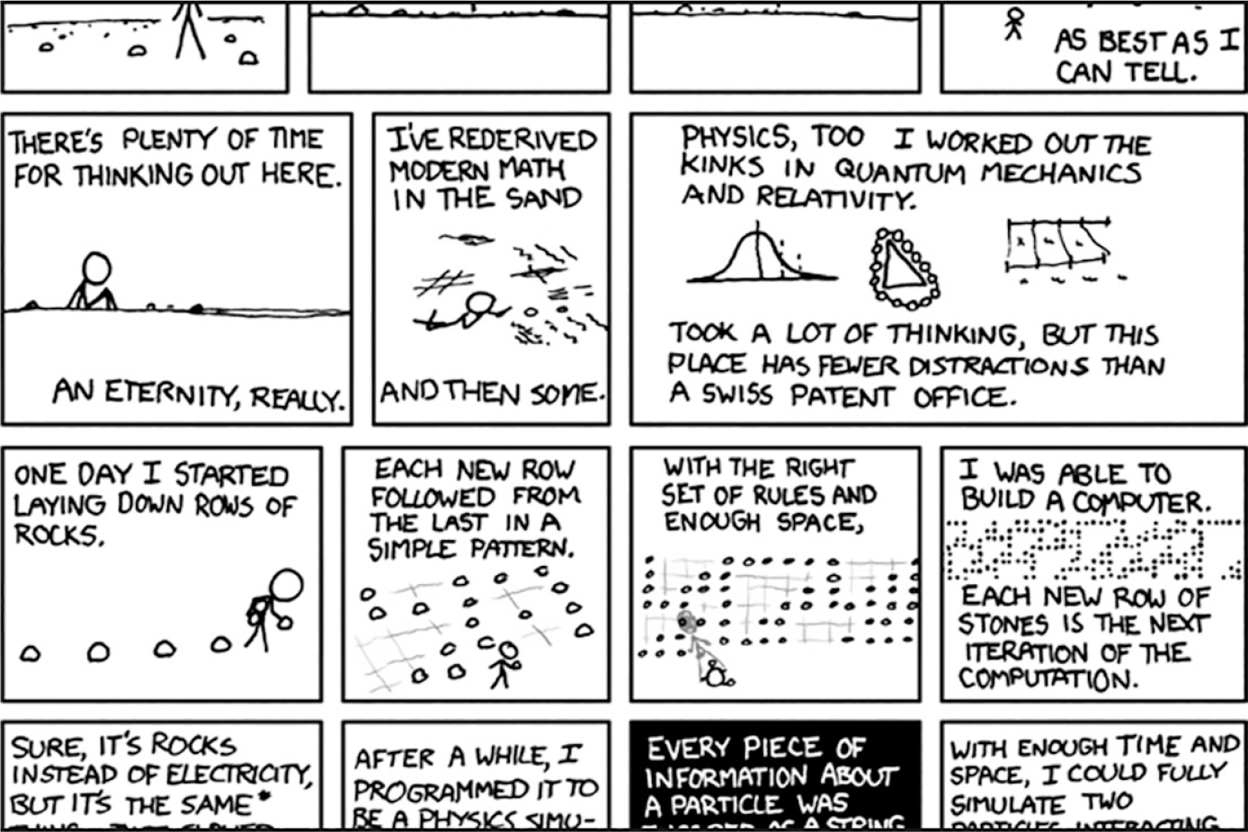 An excerpt of a comic featuring simple stick figures and text.