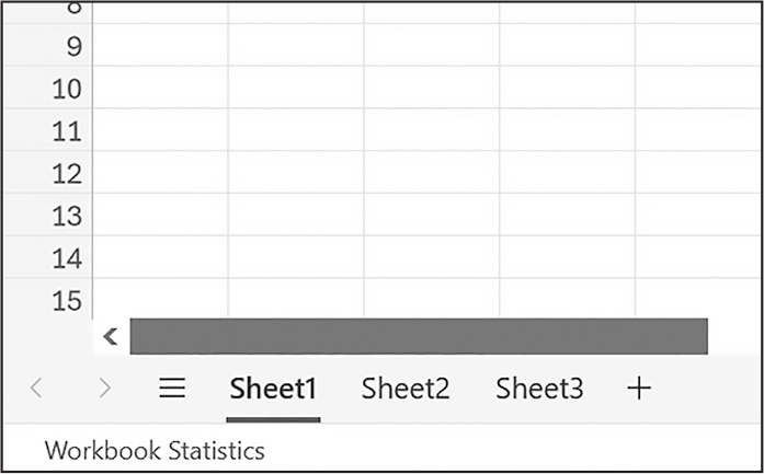 The bottom of an Excel file listing the tabs “Sheet 1”, “Sheet 2”, and “Sheet 3”. Sheet 1 is highlighted and open to a blank spreadsheet.
