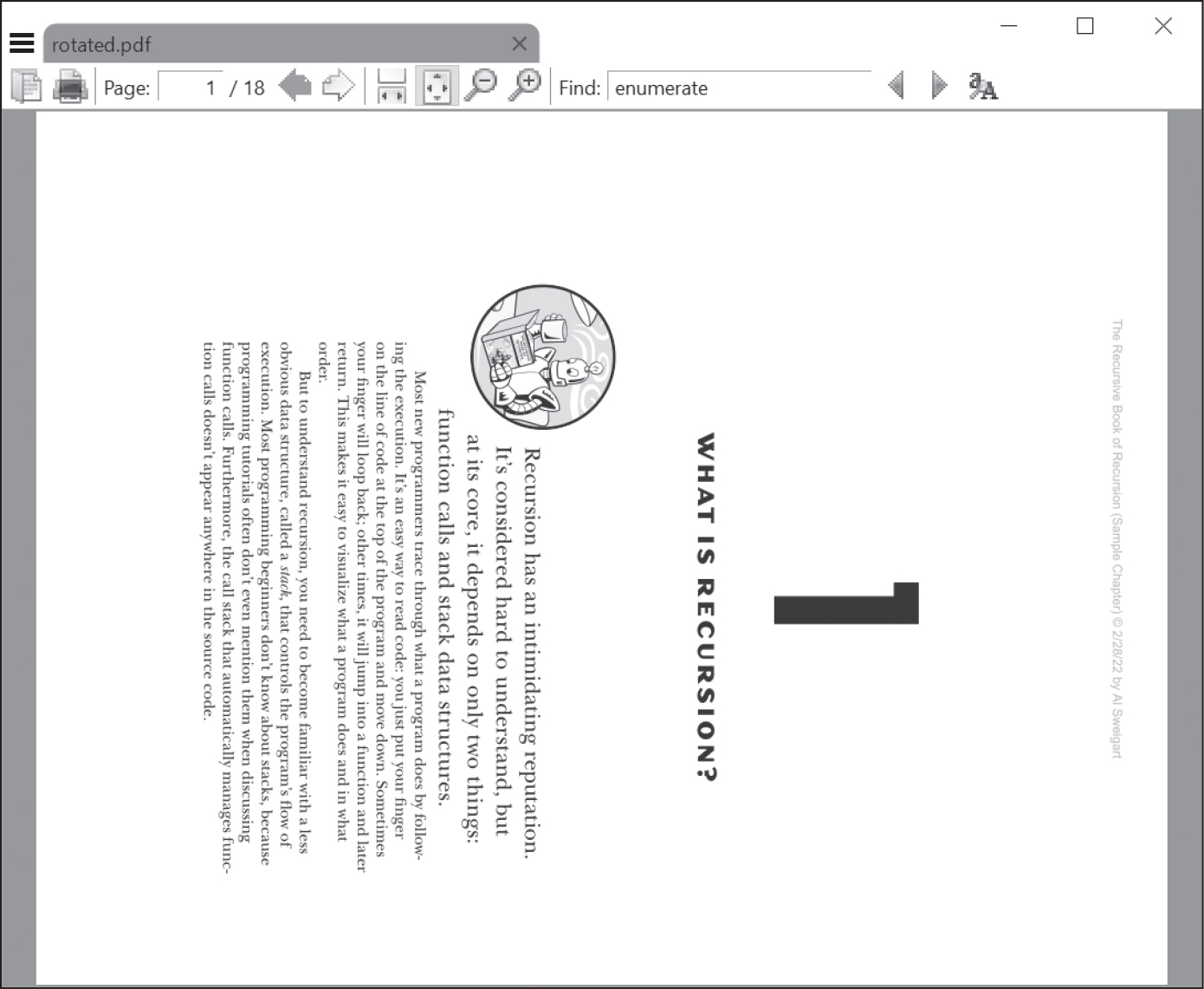 The “What Is Recursion?” PDF oriented horizontally, so the text is sideways.