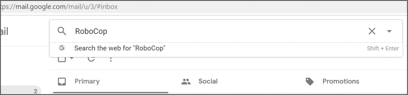 Screenshot of the search term “RoboCop” in the Gmail search bar.