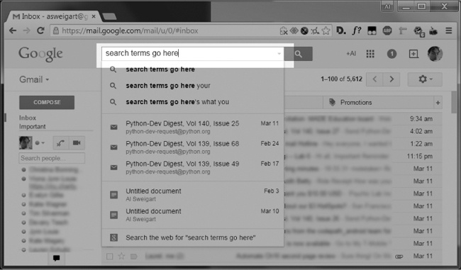 La Serco trinkejo Ĉe la supro de la Gmail retpaĝo
